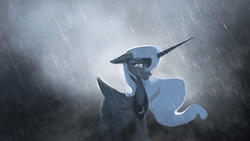 Size: 1920x1080 | Tagged: safe, artist:hierozaki, princess luna, g4, female, rain, s1 luna, sad, solo, wallpaper