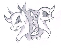 Size: 1707x1342 | Tagged: safe, artist:rossmaniteanzu, thorax, changeling, g4, the times they are a changeling, monochrome, sketch, traditional art
