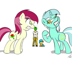 Size: 1000x800 | Tagged: safe, artist:vadkram20xd6, lyra heartstrings, roseluck, oc, oc:anon, oc:little league, human, pony, g4