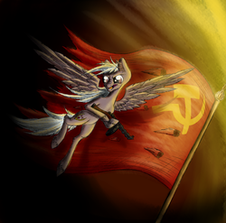Size: 5100x5040 | Tagged: safe, artist:steel-breeze, oc, oc only, pegasus, pony, absurd resolution, communism, flag, ppsh-41, solo, soviet union