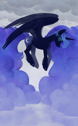 Size: 1188x1920 | Tagged: safe, artist:aphphphphp, princess luna, alicorn, pony, g4, female, flying, mare, solo