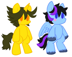 Size: 950x748 | Tagged: safe, artist:deep mystery, oc, oc only, oc:deep mystery, oc:glacier wind, pegasus, pony, unicorn, blushing, chibi, cute, unshorn fetlocks