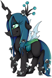 Size: 2418x3593 | Tagged: safe, artist:cutepencilcase, queen chrysalis, changeling, changeling larva, changeling queen, g4, the times they are a changeling, crown, cute, cutealis, cuteling, female, high res, jewelry, mommy chrissy, regalia, simple background, transparent background