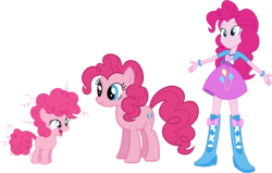 Size: 1019x647 | Tagged: safe, artist:legoinflatables, pinkie pie, equestria girls, g4, balloon, boots, bracelet, clothes, evolution, filly, filly pinkie pie, high heel boots, jewelry, skirt