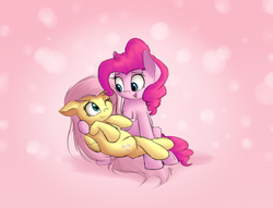 Size: 1712x1310 | Tagged: safe, artist:vanillaghosties, fluttershy, pinkie pie, pony, g4, female, lesbian, looking at each other, mare, ship:flutterpie, shipping