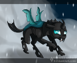 Size: 1024x837 | Tagged: safe, artist:electricexploder, thorax, changeling, g4, the times they are a changeling, floppy ears, male, raised hoof, scared, solo