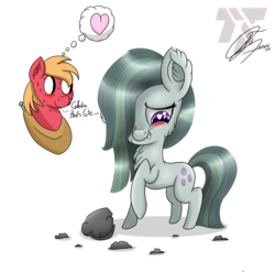 Size: 2077x2050 | Tagged: safe, artist:nexcoyotlgt, big macintosh, marble pie, earth pony, pony, g4, blushing, cute, heart, heart eyes, high res, male, ship:marblemac, shipping, simple background, stallion, straight, white background, wingding eyes