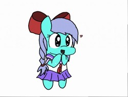 Size: 512x387 | Tagged: safe, artist:jackkoopa3ds, oc, oc only, clothes, hair bow, heart, open mouth, school uniform, solo, standing