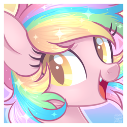 Size: 3200x3200 | Tagged: safe, artist:hawthornss, oc, oc only, oc:paper stars, bat pony, pony, cute, cute little fangs, fangs, high res, icon, looking at you, solo