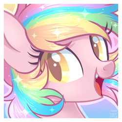 Size: 3200x3200 | Tagged: dead source, safe, artist:hawthornss, oc, oc only, oc:paper stars, bat pony, pony, cute, cute little fangs, fangs, high res, icon, looking at you, solo