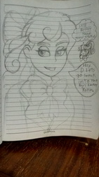 Size: 1872x3328 | Tagged: safe, artist:pokecure123, diwata aino, orange sherbette, equestria girls, g4, background human, dialogue, lined paper, monochrome, pervert, sketch, speech bubble, traditional art