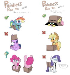 Size: 3186x3404 | Tagged: safe, artist:jittery-the-dragon, applejack, fluttershy, pinkie pie, rainbow dash, rarity, twilight sparkle, alicorn, pony, g4, :3, :c, :p, box, cardboard box, high res, horn, horn impalement, mane six, now you're thinking with portals, pointless pony tips, pony in a box, portal, silly, silly pony, tongue out, twilight sparkle (alicorn), who's a silly pony