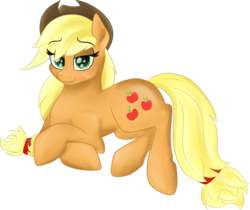 Size: 14925x12521 | Tagged: safe, artist:falcotte, applejack, earth pony, pony, g4, absurd resolution, bedroom eyes, cute, female, lying down, simple background, solo, tired, transparent background