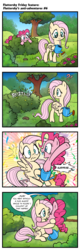 Size: 611x1920 | Tagged: safe, artist:pencils, fluttershy, pinkie pie, earth pony, pegasus, pony, comic:fluttershy's anti-adventures, g4, comic, confetti, cute, dialogue, duo, duo female, female, flower, hape, hug, looking at each other, open mouth, pinkie being pinkie, slice of life, smiling, soon, surprised, watering can, wholesome
