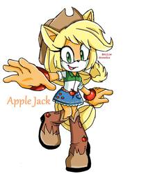 Size: 778x960 | Tagged: safe, artist:rileywv3, applejack, earth pony, anthro, g4, bracelet, clothes, crossover, equestria girls outfit, female, jewelry, simple background, solo, sonic the hedgehog (series), sonicified, style emulation