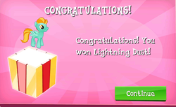 Size: 655x400 | Tagged: safe, gameloft, lightning dust, pegasus, pony, g4, box, female, present, prize, solo