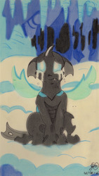 Size: 1353x2405 | Tagged: safe, artist:thorinstrawberry, thorax, changeling, g4, the times they are a changeling, crying, floppy ears, male, sitting, solo, traditional art