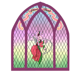 Size: 1600x1600 | Tagged: safe, artist:silversthreads, oc, oc only, oc:silverthread, pony, unicorn, clothes, dress, flower, rose, solo, stained glass