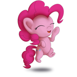 Size: 1024x1024 | Tagged: safe, artist:redquoz, pinkie pie, g4, chibi, eyes closed, female, jumping, simple background, smol, solo