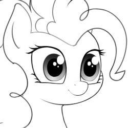 Size: 540x540 | Tagged: safe, artist:zippysqrl, pinkie pie, earth pony, pony, g4, animated, contact lens, creepy, female, gif, grayscale, looking at you, monochrome, shrunken pupils, simple background, solo, stare, white background