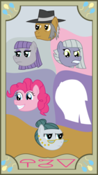 Size: 3222x5706 | Tagged: safe, artist:sketchmcreations, cloudy quartz, igneous rock pie, limestone pie, maud pie, pinkie pie, g4, card, inkscape, pie family, pie sisters, ship:quartzrock, siblings, sisters, tarot card, vector