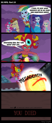 Size: 1288x3000 | Tagged: safe, artist:bredgroup, applejack, fluttershy, pinkie pie, rainbow dash, rarity, sunset shimmer, comic:eg rpg, equestria girls, g4, my little pony equestria girls, comic, dark souls, fall formal outfits, megadeth, screencap comic, sunset satan