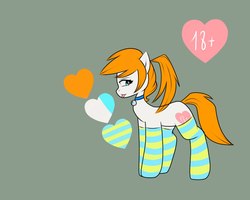 Size: 1000x800 | Tagged: safe, artist:s-day, oc, oc only, oc:ashley kinky, bell, bell collar, clothes, collar, female, heart, ponytail, reference sheet, socks, standing, striped socks, tongue out