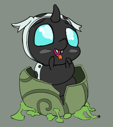 Size: 1280x1444 | Tagged: safe, artist:pabbley, thorax, changeling, changeling larva, g4, the times they are a changeling, 30 minute art challenge, baby, baby changeling, cute, larva, male, open mouth, simple background, solo, thorabetes, tongue out