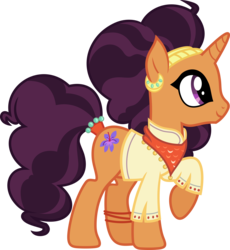 Size: 3752x4084 | Tagged: dead source, safe, artist:tortya, saffron masala, pony, unicorn, g4, spice up your life, bandana, chef, clothes, ear piercing, earring, female, indian, indian pony, mare, piercing, raised hoof, simple background, solo, transparent background, vector