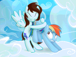 Size: 1228x924 | Tagged: safe, artist:sterzchamois, rainbow dash, oc, pegasus, pony, g4, animated, butthug, cloud, cute, eyes closed, face down ass up, frown, gif, grin, gritted teeth, sky, smiling, spread wings, tail wag, this will end in pain