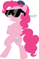 Size: 2423x3577 | Tagged: safe, artist:porygon2z, pinkie pie, earth pony, pony, g4, bipedal, cap, female, hat, high res, mare, simple background, solo, standing, sunglasses, transparent background, vector