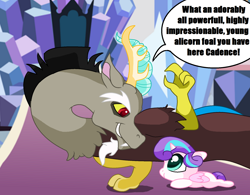 Size: 1876x1460 | Tagged: safe, artist:mlpdarksparx, artist:vector-brony, discord, princess flurry heart, g4, dialogue, smiling, speech bubble, this will not end well