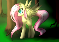 Size: 2800x2000 | Tagged: safe, artist:alexayume, fluttershy, pegasus, pony, g4, female, high res, long mane, long tail, mare, solo, spread wings, wings