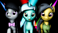 Size: 2500x1406 | Tagged: safe, artist:yellencandy, daring do, lyra heartstrings, octavia melody, g4, 3d, lights, looking at you, nightclub, raised hoof, source filmmaker, tongue out