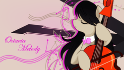 Size: 1920x1080 | Tagged: safe, artist:alexpony, artist:monochromaticbay, artist:skycraftdie, octavia melody, earth pony, pony, g4, bow (instrument), cello, cello bow, eyes closed, female, musical instrument, solo, vector, wallpaper