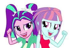 Size: 1036x642 | Tagged: safe, artist:zahadyozivaji, aria blaze, sunny flare, equestria girls, g4