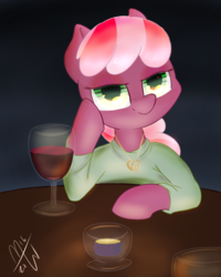 Size: 600x750 | Tagged: safe, artist:malwinters, cheerilee, g4, alcohol, atg 2016, bedroom eyes, candlelight, date, newbie artist training grounds, wine