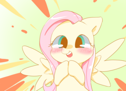 Size: 1256x911 | Tagged: safe, artist:monon0, fluttershy, g4, blushing, bust, cute, female, hooves together, shyabetes, solo, spread wings, yay