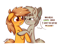Size: 940x768 | Tagged: safe, artist:dsp2003, oc, oc only, oc:meadow stargazer, oc:stone, pony, blushing, female, floppy ears, heart, heart eyes, lesbian, mare, open mouth, pun, shipping, simple background, single panel, transparent background, wingding eyes