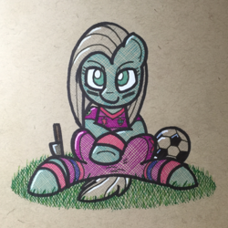 Size: 1420x1422 | Tagged: safe, artist:ashtoneer, oc, oc only, oc:tracy cage, /mlp/, 4chan, 4chan cup, football, knife, solo, traditional art