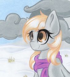 Size: 3210x3539 | Tagged: safe, artist:emberslament, derpy hooves, pegasus, pony, g4, clothes, female, high res, mare, scarf, snow, solo, winter