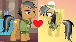 Size: 1598x882 | Tagged: safe, edit, edited screencap, editor:3d4d, screencap, daring do, quibble pants, earth pony, pegasus, pony, g4, female, hat, male, mare, ship:daringpants, shipping, shipping domino, stallion, straight