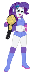 Size: 1008x2136 | Tagged: safe, artist:sumin6301, rarity, equestria girls, g4, belly button, championship belt, clothes, female, fingerless gloves, gloves, looking at you, midriff, open mouth, shorts, simple background, solo, sports bra, transparent background, wrestling