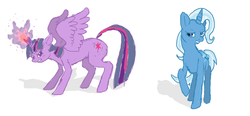 Size: 1684x784 | Tagged: safe, artist:featherkissed, artist:stygianfur, trixie, twilight sparkle, alicorn, pony, g4, angry, magic, twilight sparkle (alicorn)