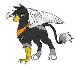 Size: 1280x1152 | Tagged: safe, artist:alexispaint, oc, oc only, oc:angelio pennelo, griffon, bandana, clothes, colored feathertips, colored wings, male, scarf, smiling