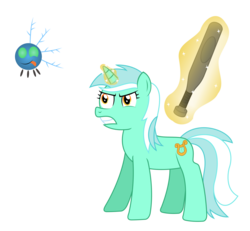 Size: 3622x3353 | Tagged: safe, artist:sketchmcreations, lyra heartstrings, parasprite, pony, unicorn, g4, swarm of the century, angry, baseball bat, high res, inkscape, magic, simple background, telekinesis, transparent background, vector