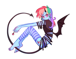 Size: 1259x975 | Tagged: safe, artist:dusty-munji, rainbow dash, demon, human, g4, bat wings, devil horns, devil tail, female, humanized, pony coloring, simple background, solo
