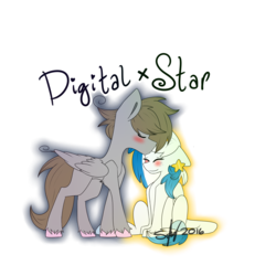 Size: 4000x4000 | Tagged: safe, artist:sydneydraws25, oc, oc only, oc:digital dusk, oc:star seeker, pegasus, pony, female, forehead kiss, kissing, male, mare, stallion, straight, unshorn fetlocks