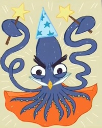 Size: 673x842 | Tagged: safe, screencap, squizard, squid, dungeons and discords, g4, cape, clothes, evil wizard, eyebrows, hat, magic wand, solo, wizard, wizard hat