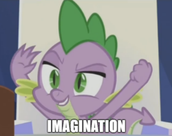 Size: 475x375 | Tagged: safe, edit, edited screencap, screencap, spike, pony, dungeons and discords, g4, idiot box, image macro, male, meme, out of context, solo, spongebob squarepants